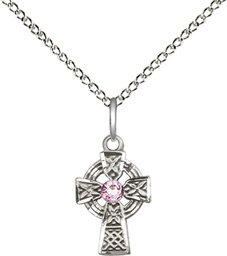[4133SS-STN6/18SS] Sterling Silver Celtic Cross Pendant with a 3mm Light Amethyst Swarovski stone on a 18 inch Sterling Silver Light Curb chain