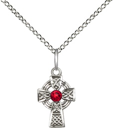 [4133SS-STN7/18SS] Sterling Silver Celtic Cross Pendant with a 3mm Ruby Swarovski stone on a 18 inch Sterling Silver Light Curb chain