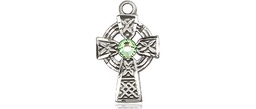 [4133SS-STN8] Sterling Silver Celtic Cross Medal with a 3mm Peridot Swarovski stone