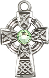 [4133SS-STN8] Sterling Silver Celtic Cross Medal with a 3mm Peridot Swarovski stone