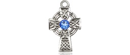 [4133SS-STN9] Sterling Silver Celtic Cross Medal with a 3mm Sapphire Swarovski stone