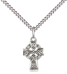 [4133SS/18S] Sterling Silver Celtic Cross Pendant on a 18 inch Light Rhodium Light Curb chain