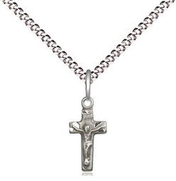 [4134SS/18S] Sterling Silver Crucifix Pendant on a 18 inch Light Rhodium Light Curb chain