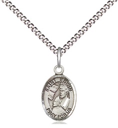 [9361SS/18S] Sterling Silver Saint Edwin Pendant on a 18 inch Light Rhodium Light Curb chain