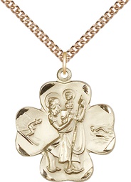 [4136GF/24GF] 14kt Gold Filled Saint Christopher Pendant on a 24 inch Gold Filled Heavy Curb chain