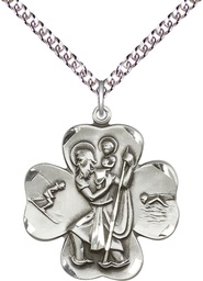[4136SS/24SS] Sterling Silver Saint Christopher Pendant on a 24 inch Sterling Silver Heavy Curb chain
