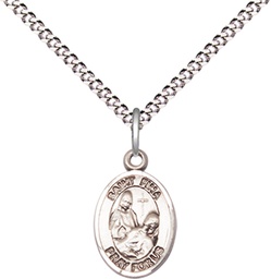 [9364SS/18S] Sterling Silver Saint Fina Pendant on a 18 inch Light Rhodium Light Curb chain