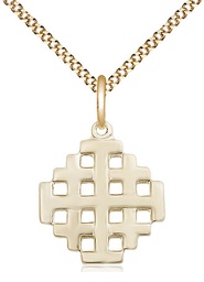 [4139GF/18G] 14kt Gold Filled Jerusalem Cross Pendant on a 18 inch Gold Plate Light Curb chain