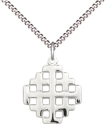 [4139SS/18S] Sterling Silver Jerusalem Cross Pendant on a 18 inch Light Rhodium Light Curb chain