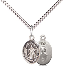 [9366SS/18S] Sterling Silver Divine Mercy Pendant on a 18 inch Light Rhodium Light Curb chain