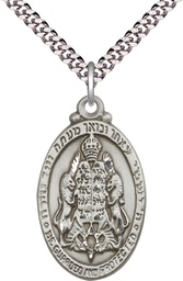 [4143SS/24S] Sterling Silver Jewish Protection Pendant on a 24 inch Light Rhodium Heavy Curb chain