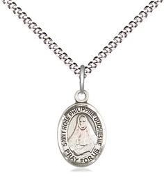 [9371SS/18S] Sterling Silver Saint Rose Philippine Pendant on a 18 inch Light Rhodium Light Curb chain
