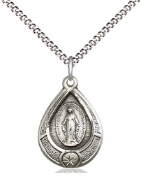 [4144MSS/18S] Sterling Silver Miraculous Pendant on a 18 inch Light Rhodium Light Curb chain