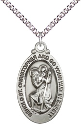 [4145CSS/24SS] Sterling Silver Saint Christopher Pendant on a 24 inch Sterling Silver Heavy Curb chain