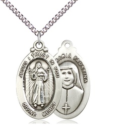 [4145DMSS/24SS] Sterling Silver Divine Mercy Pendant on a 24 inch Sterling Silver Heavy Curb chain