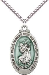 [4145ECSS/24SS] Sterling Silver Saint Christopher Pendant on a 24 inch Sterling Silver Heavy Curb chain