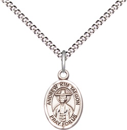[9373SS/18S] Sterling Silver Saint Andrew Kim Taegon Pendant on a 18 inch Light Rhodium Light Curb chain