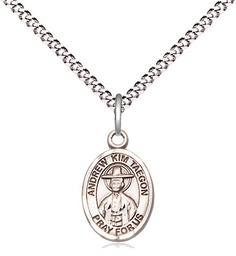 [9373SS/18S] Sterling Silver Saint Andrew Kim Taegon Pendant on a 18 inch Light Rhodium Light Curb chain