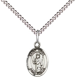 [9378SS/18S] Sterling Silver Saint Uriel the Archangel Pendant on a 18 inch Light Rhodium Light Curb chain