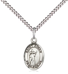 [9381SS/18S] Sterling Silver Saint Aidan of Lindesfarne Pendant on a 18 inch Light Rhodium Light Curb chain