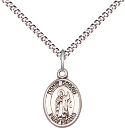 [9386SS/18S] Sterling Silver Saint Drogo Pendant on a 18 inch Light Rhodium Light Curb chain