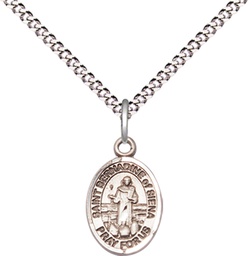 [9387SS/18S] Sterling Silver Saint Bernadine of Sienna Pendant on a 18 inch Light Rhodium Light Curb chain