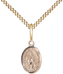 [9388GF/18G] 14kt Gold Filled Our Lady of Assumption Pendant on a 18 inch Gold Plate Light Curb chain