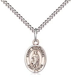 [9398SS/18S] Sterling Silver Saint Nathanael Pendant on a 18 inch Light Rhodium Light Curb chain