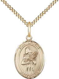 [8003GF/18G] 14kt Gold Filled Saint Agatha Pendant on a 18 inch Gold Plate Light Curb chain