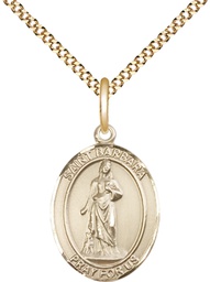 [8006GF/18G] 14kt Gold Filled Saint Barbara Pendant on a 18 inch Gold Plate Light Curb chain
