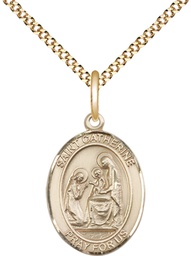 [8014GF/18G] 14kt Gold Filled Saint Catherine of Siena Pendant on a 18 inch Gold Plate Light Curb chain