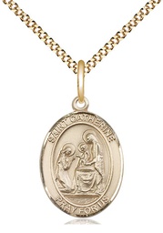 [8014GF/18G] 14kt Gold Filled Saint Catherine of Siena Pendant on a 18 inch Gold Plate Light Curb chain