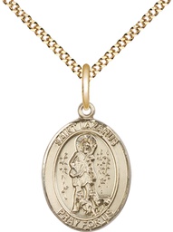 [8066GF/18G] 14kt Gold Filled Saint Lazarus Pendant on a 18 inch Gold Plate Light Curb chain