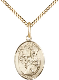 [8074GF/18G] 14kt Gold Filled Saint Matthew the Apostle Pendant on a 18 inch Gold Plate Light Curb chain