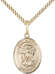 [8076GF/18G] 14kt Gold Filled Saint Michael the Archangel Pendant on a 18 inch Gold Plate Light Curb chain