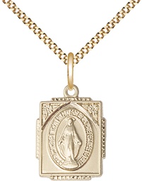 [0804MGF/18G] 14kt Gold Filled Miraculous Pendant on a 18 inch Gold Plate Light Curb chain