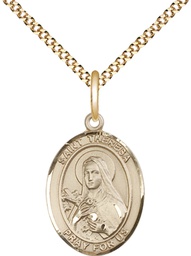 [8106GF/18G] 14kt Gold Filled Saint Theresa Pendant on a 18 inch Gold Plate Light Curb chain