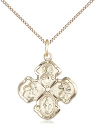 [5942GF/18GF] 14kt Gold Filled 4-Way Pendant on a 18 inch Gold Filled Light Curb chain