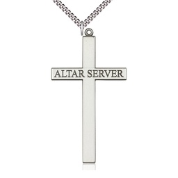 [5952SS/24S] Sterling Silver Alter Server Cross Pendant on a 24 inch Light Rhodium Heavy Curb chain