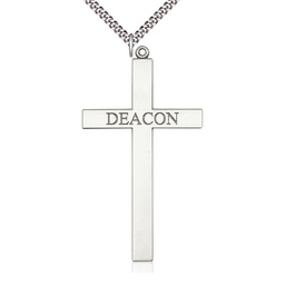 [5953SS/24S] Sterling Silver Deacon Cross Pendant on a 24 inch Light Rhodium Heavy Curb chain