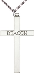 [5953SS/24S] Sterling Silver Deacon Cross Pendant on a 24 inch Light Rhodium Heavy Curb chain