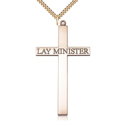 [5954GF/24G] 14kt Gold Filled Lay Minister Cross Pendant on a 24 inch Gold Plate Heavy Curb chain