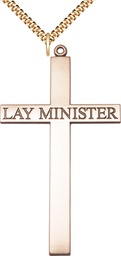 [5954GF/24G] 14kt Gold Filled Lay Minister Cross Pendant on a 24 inch Gold Plate Heavy Curb chain