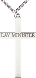 [5954SS/24S] Sterling Silver Lay Minister Cross Pendant on a 24 inch Light Rhodium Heavy Curb chain