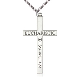 [5955SS/24S] Sterling Silver Eucharistic Minister Cross Pendant on a 24 inch Light Rhodium Heavy Curb chain