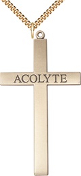 [5957GF/24G] 14kt Gold Filled Acolyte Cross Pendant on a 24 inch Gold Plate Heavy Curb chain