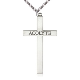 [5957SS/24S] Sterling Silver Acolyte Cross Pendant on a 24 inch Light Rhodium Heavy Curb chain