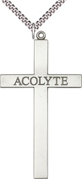 [5957SS/24S] Sterling Silver Acolyte Cross Pendant on a 24 inch Light Rhodium Heavy Curb chain