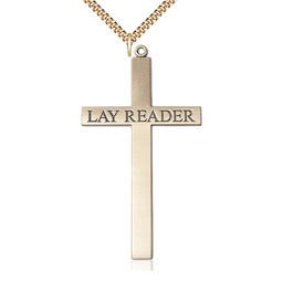 [5958GF/24G] 14kt Gold Filled Lay Reader Cross Pendant on a 24 inch Gold Plate Heavy Curb chain