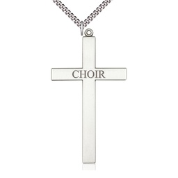 [5959SS/24S] Sterling Silver Choir Cross Pendant on a 24 inch Light Rhodium Heavy Curb chain